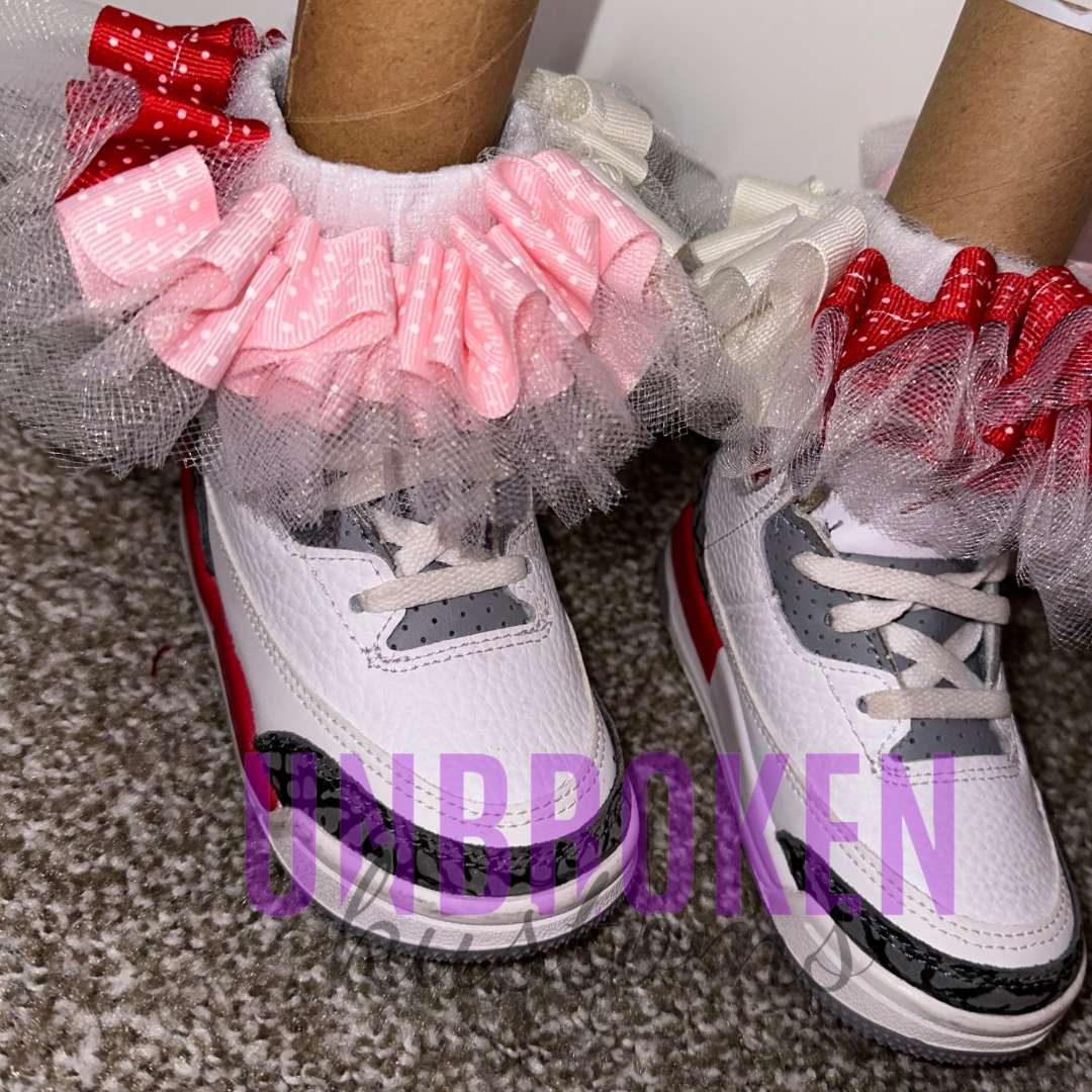 Pink, Red & White Kids Tutu Ruffle Socks