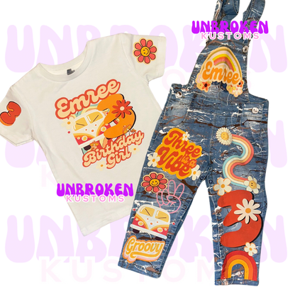 Three Is A Vibe Birthday Set - Groovy Birthday Outfit - Groovy 3rd Birthday