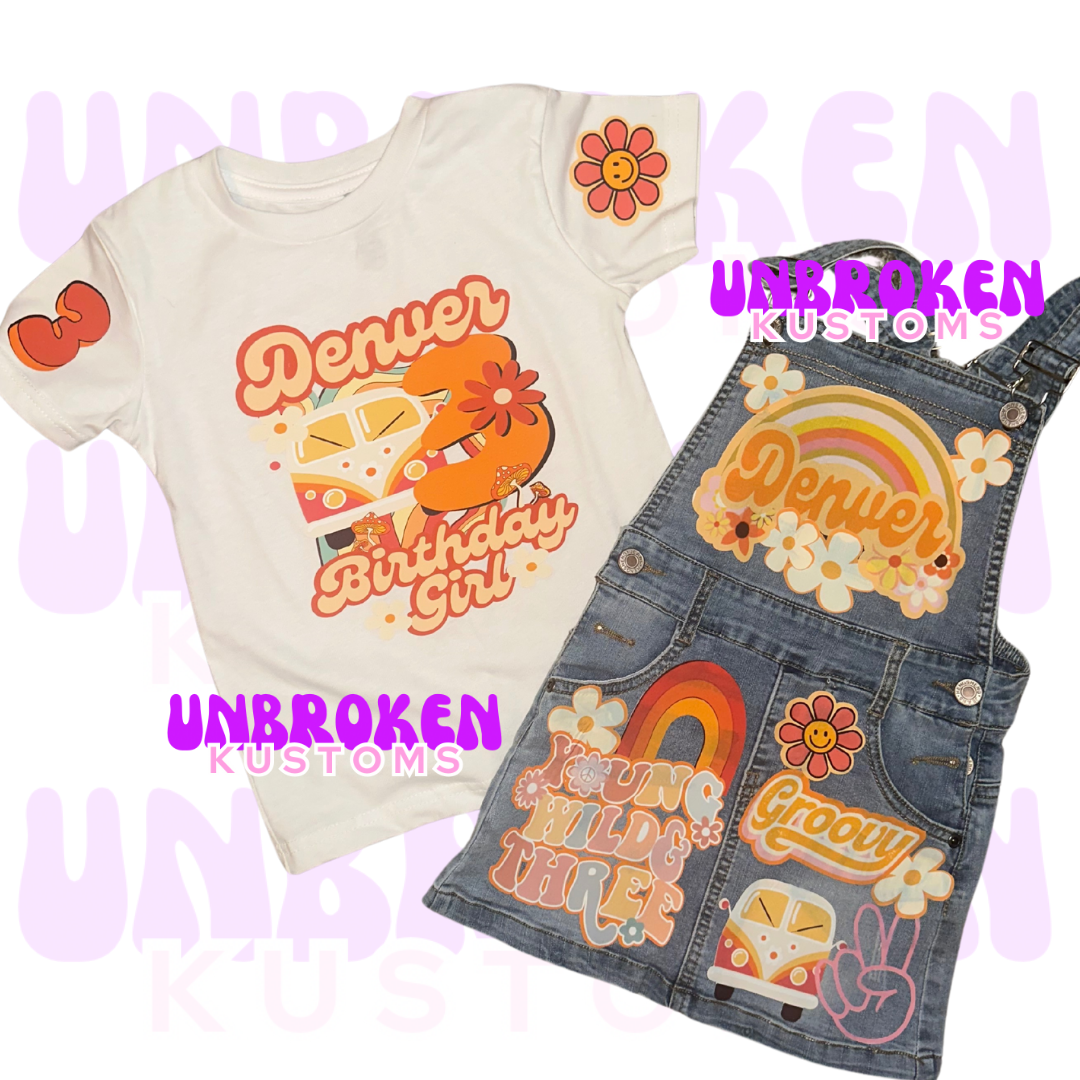 Three Is A Vibe Birthday Set - Groovy Birthday Outfit - Groovy 3rd Birthday