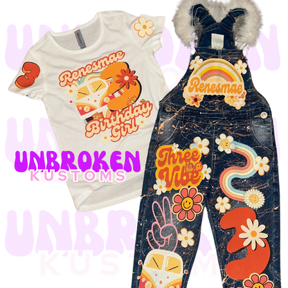 Three Is A Vibe Birthday Set - Groovy Birthday Outfit - Groovy 3rd Birthday