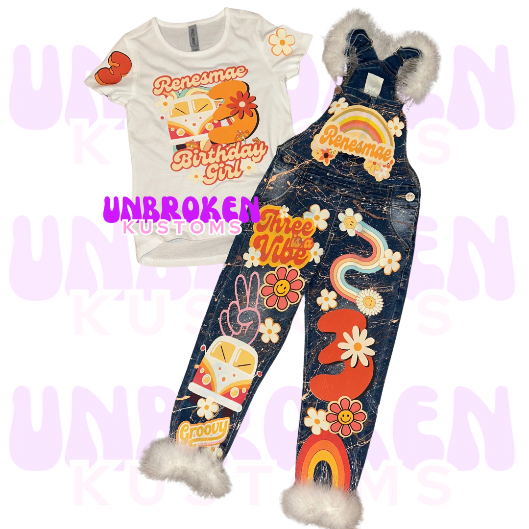 Three Is A Vibe Birthday Set - Groovy Birthday Outfit - Groovy 3rd Birthday