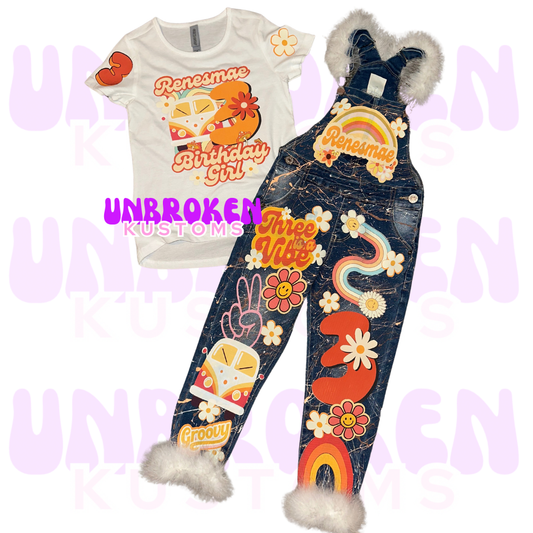 Three Is A Vibe Birthday Set - Groovy Birthday Outfit - Groovy 3rd Birthday