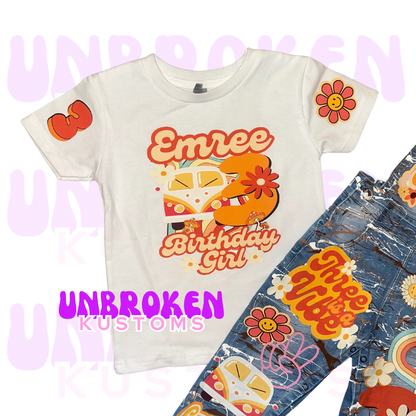 Three Is A Vibe Birthday Set - Groovy Birthday Outfit - Groovy 3rd Birthday