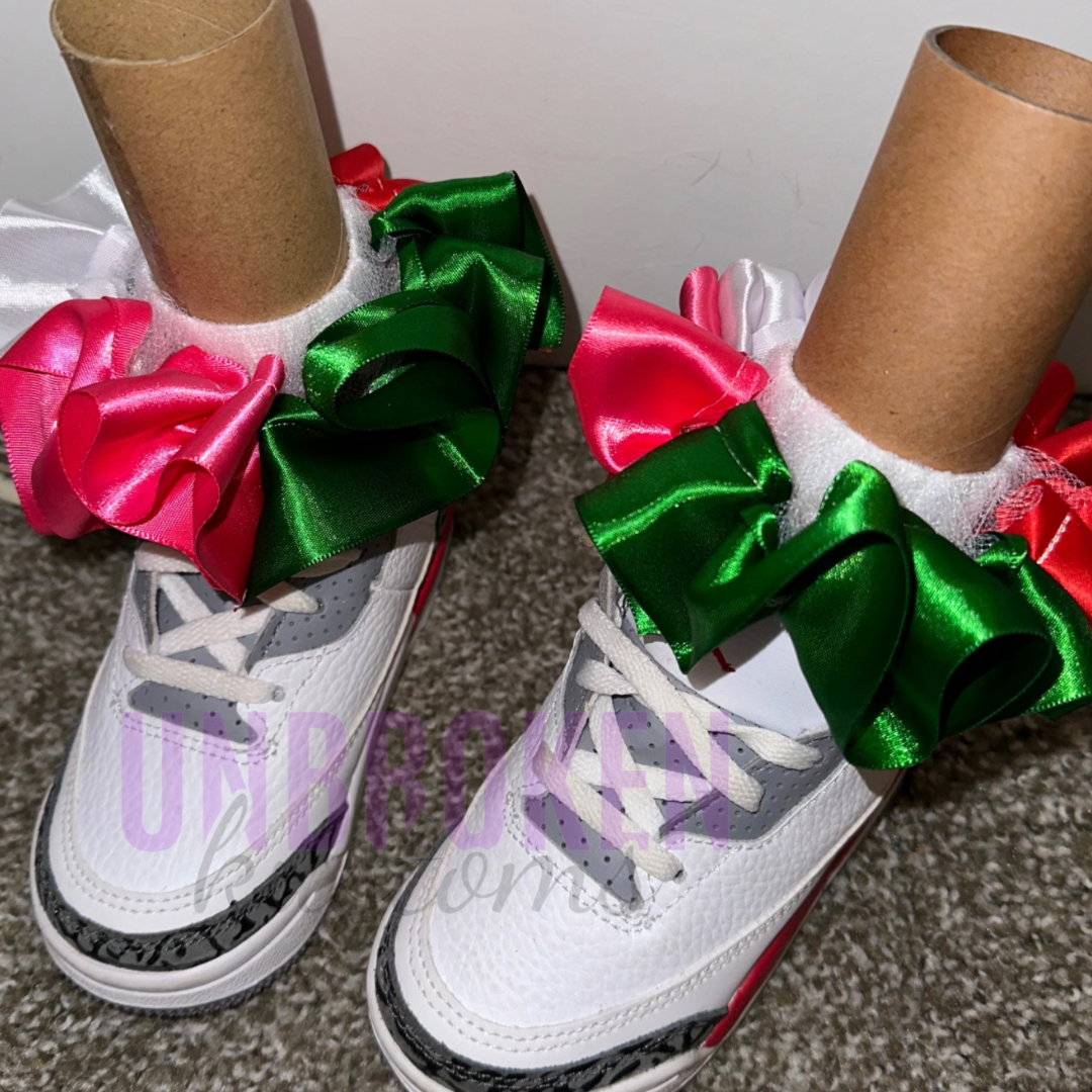 Dark Pink, Green, Red & White Kids Tutu Ruffle Socks